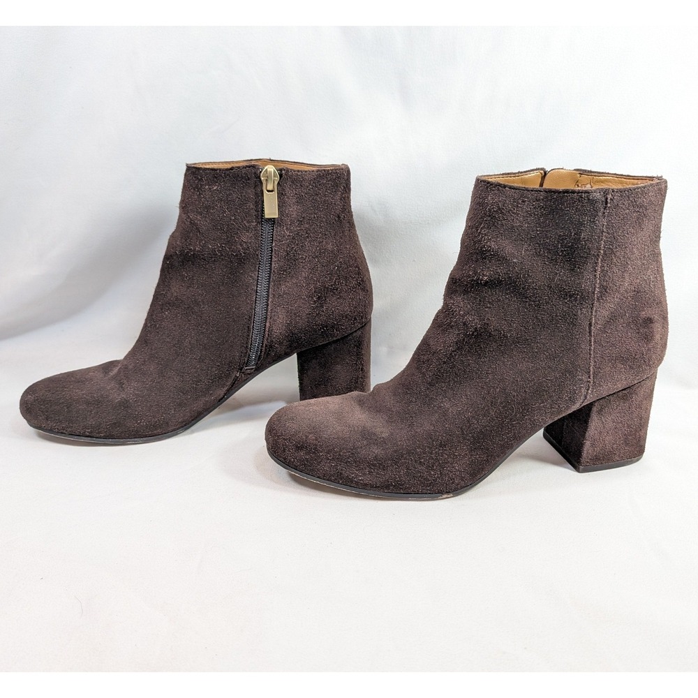 Via Spiga Brown Suede Ankle Boots; Block Heel, Round Toe, Side Zip